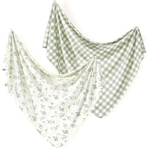 GRSSDER 2-Pack Ultra Soft Stretchy Jersey Knit Baby Swaddle Blankets, 33x44