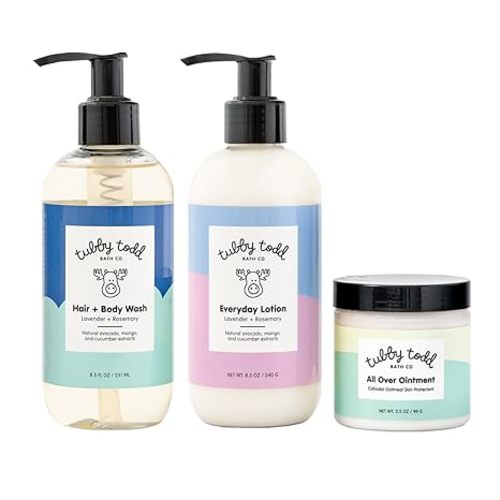 TUBBY TODD 3-Step Baby Bath & Skincare Routine - The Regulars Bundle - 8.5oz Baby Shampoo and Body Wash, 8.5oz Everyday Lotion & 3.5oz All Over Ointment - Fragrance-Free