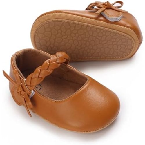 Baby Girls Mary Jane Flats Shoes with Non-Slip Soft Sole Toddler First Walkers Newborn Princess Dress Shoes