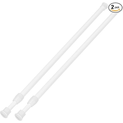 2 Pack Tension Curtain Rod 15.7-28 Inch, Small Short Adjustable Extendable Spring Loaded Rods for Windows Cabinet Blinds Closet Bedroom Kitchen Bathroom Door No Drilling, White