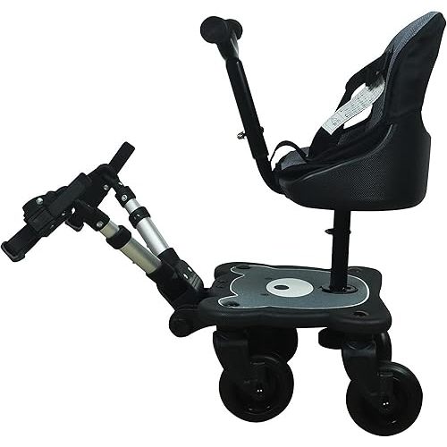 Englacha 2-in-1 Cozy 4-Wheel Rider, Black - Child Rider Stroller Attachment with Saddle Seat and Standing Platform - Universal Fit for Most Prams - Quick and Easy to Use - Designed for Safety