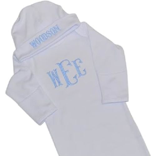 Newborn Baby Boy Gown and Hat Set, Monogram Fishtail gown and hat, Newborn coming home outfit set, Baby Shower Gift