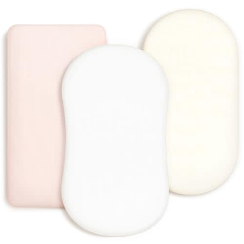 GRSSDER Stretchy Ultra Soft Fitted Bassinet Sheet 3 Pack, Universal Fit for Bassinets Baby Cradle Moses Basket Oval Rectangle Mattress Safe and Snug, Jersey Bassinet Sheets for Girls, Cream/Pink/White