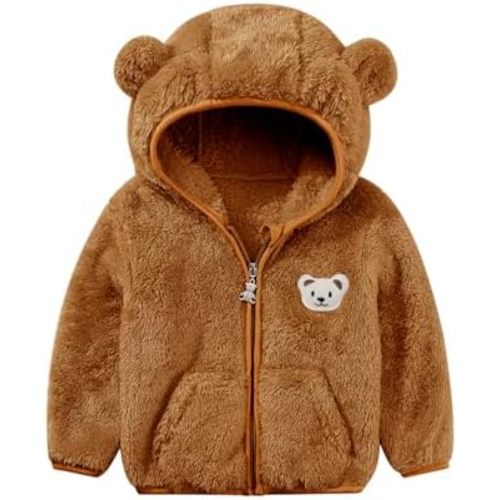 Baby Boys Girls Fleece Jackets Zip Up Hoodies Cute Bear Coats Fall Winter Fuzzy Jacket Newborn Boys Girls Outwear