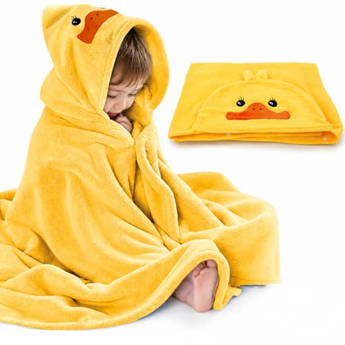 ROMASA Baby Bath Towel Ultra Soft Hooded Towel Highly Absorbent Bathrobe Blanket Toddlers Shower Gifts for Boys Girls- 27.5" x 55" (Yellow)