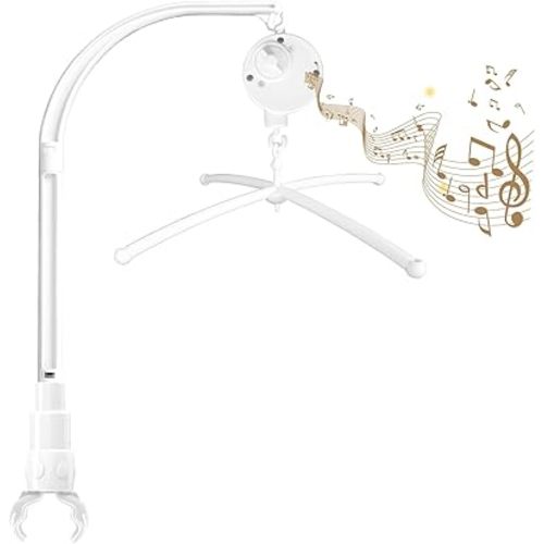 Baby Crib Mobile Arm with Music Box,The Claw Part can be Adjusted Width, Nursery Decor Hanger,Holder for DIY Clamp Mobile-23 Inch