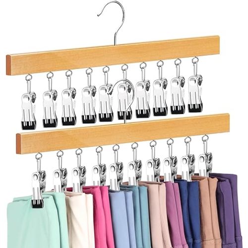 Legging Organizer for Closet, Pants Hangers with Clips Holds 20 Leggings, Jeans, Hats, Shorts, Socks, 360° Rotating Space Saving Hanging Clothes Organizer for Closet Organizers and Storage 2Pcs