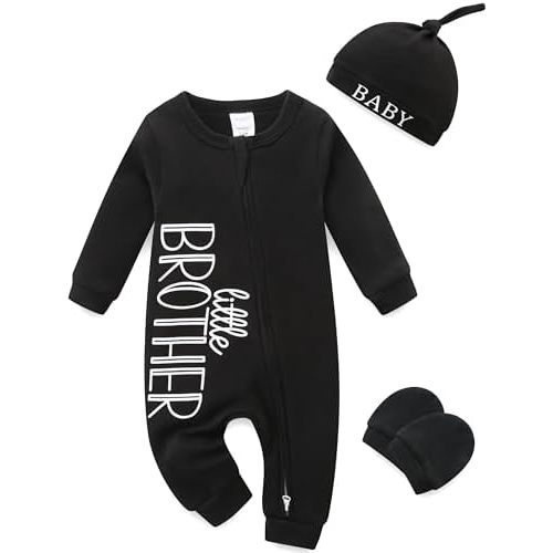 Newborn Boy Clothes Letter Print One Piece Romper Cotton Baby Coming Home Outfits 3Pcs Little Brother Outfit