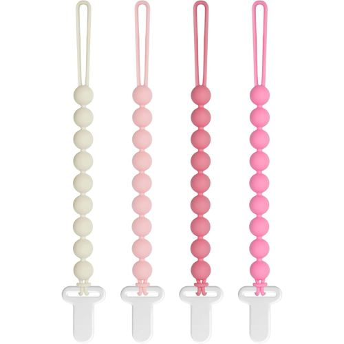 Pacifier Clips Baby Girls - Draklary 4 Pack Paci Clip Silicone Soothe Baby Binky Holder for Newborn Essentials Shower Birthday Gift