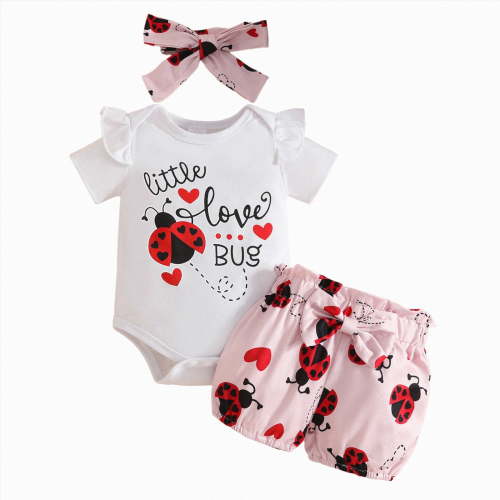 Baby Girl Clothes Outfit Newborn Going Home Outfit little love bug Print Ruffle Romper and Short Pants Clothing Sets for Summer 0 3 6 9 12 18 Months Newborn Infant Baby Girls