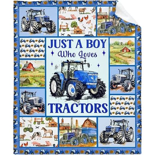 Tractor Blanket Farm Truck Blanket Gifts for Boys Kids Just A Boy Who Loves Tractors Blanket Super Warm Soft Throw for Bed Camping Sofa Decor Trucks Car Lover Gifts 30''x40''-XS