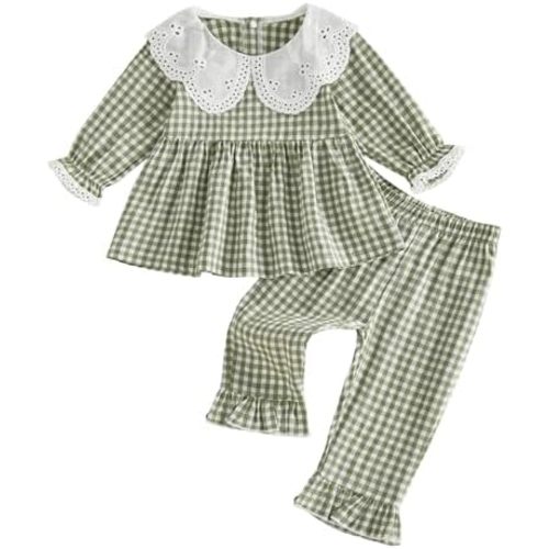 Thorn Tree Girls Fall Outfits Long Sleeve Button Up Shirt Tops Plaid Pants