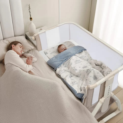 Joymor Modern Mini Crib - Space-Saving Compact Crib with Wheels