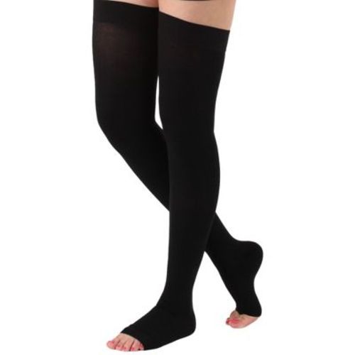 Absolute Support Women's 20–30mmHg Firm Open Toe Graduated Compression Thigh High Stockings – Circulation & Swelling Relief, Black, Medium