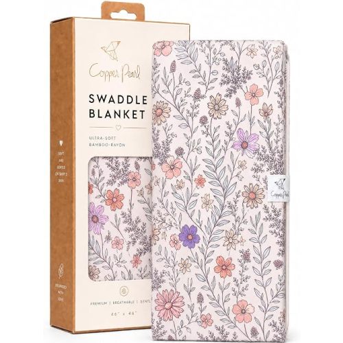 Copper Pearl Swaddle Blankets for Newborns | Soft Stretchy Receiving Blankets for Boys and Girls | Large 46 x 46 Inch Baby Blankets | Lightweight and Breathable Swaddles | Flora