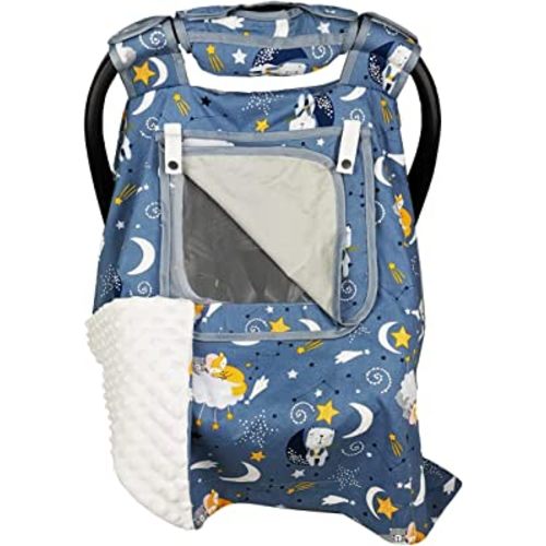Car Seat Covers for Babies & Newborn Nursing Cover, Multi in 1 Cozy Baby car seat Covers-carseat Canopy, All Seasons Winter Suitable, Smart Opening, Sturdy Fasten Loop, Neutral, Cotton & White Minky;