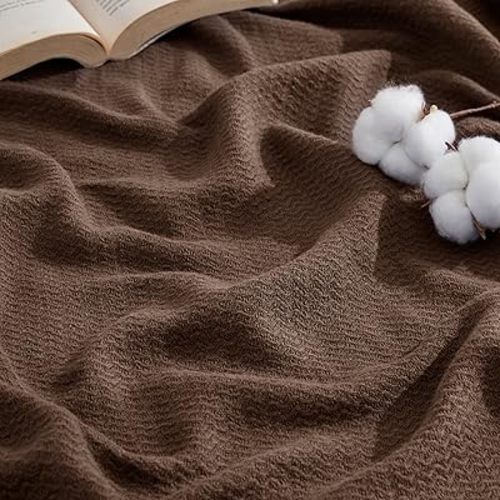 Bedsure GentleSoft 100% Cotton Blanket Twin XL Size for Bed - Cooling Breathable and Lightweight, Soft Cozy Textured Herringbone Woven Summer Blanket for College Dorm, Brown, 66x90 inches