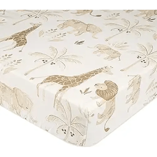 Crane Baby Safari Nursery Decor Crib Sheet, 100% Cotton Fitted Sheet for Standard Mattress 28in X 52in, Breathable Toddler Bed Sheet for Boys and Girls