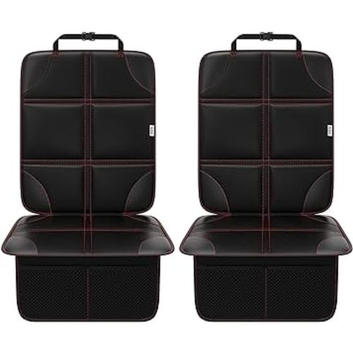 Meolsaek Car Seat Protector, Non-Slip Backing Will Not Leave Imprint, Waterproof Thicker Car Seat Cover for SUV, Sedan, Truck, Leather Car Seat Cushion (Black with Red Stitching)