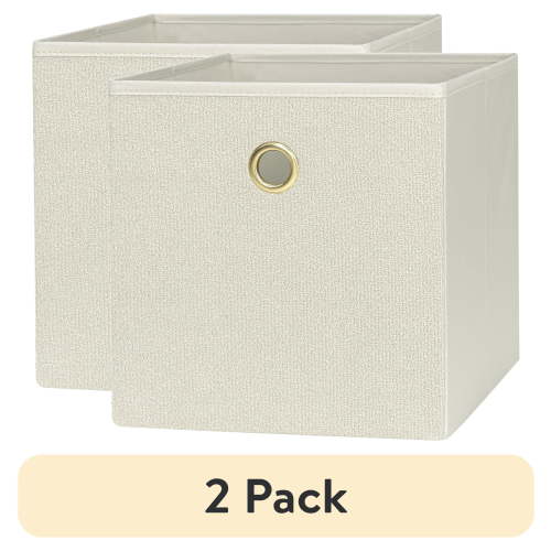(2 pack) Mainstays Beige Boucle Collapsible Fabric Storage Bin with Metal Handle