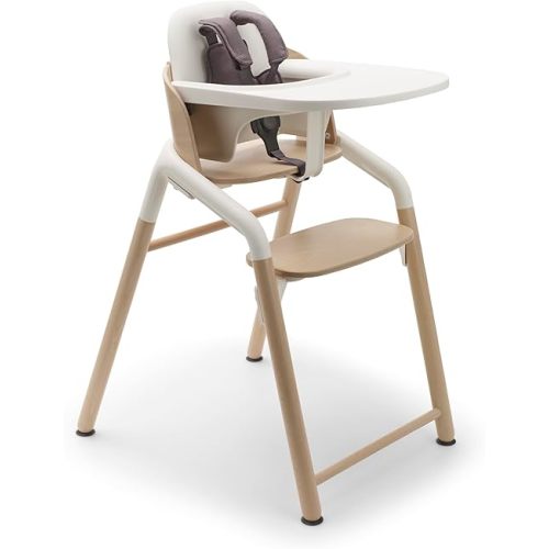 Bugaboo Giraffe Wooden Baby High Chair, Adjustable in 1 Second, Easy to Clean, Safe and Ergonomic Highchair, Suitable from Birth in Combination with Newborn Set (Sold Separately) (Neutral Wood/White)