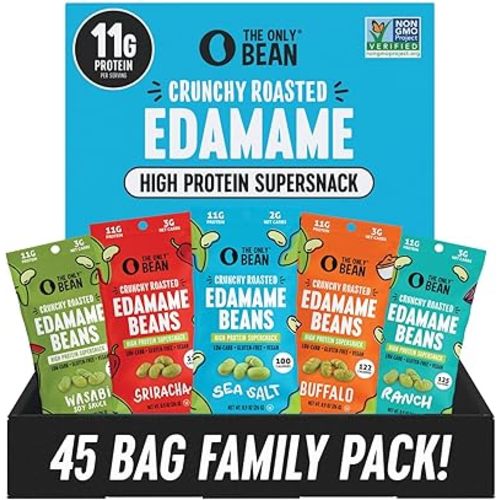 The Only Bean High Protein Snacks, Healthy Office Snacks, Healthy Snacks for Adults and Kids for Lunch, Vegan, Low Carb & Gluten Free - Edamame Beans Snack, Variety Pack - 0.9oz (Pack of 45)