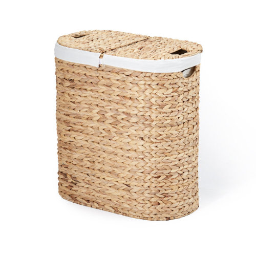 Sustainable Handwoven Double Lidded Oval Hamper Sorter, Water Hyacinth | Wayfair