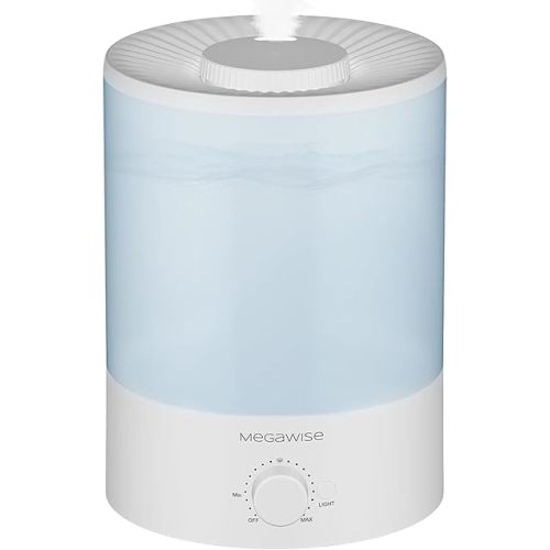 MegaWise Healthy Top-Refill Cool Mist Humidifiers for Bedroom, 24dB Ultrasonic Air Vaporizer with Water Filter for Baby [PP Material], Colorful Night Light,1 Gal Essential Oil Diffuser, Auto Shut Off