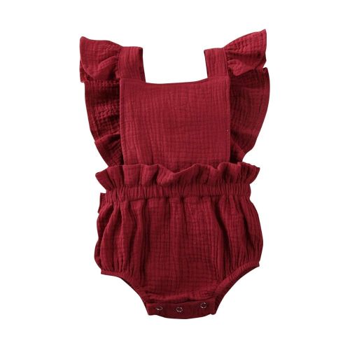 Kaipiclos Newborn Baby Girl Romper Bodysuits Cotton Ruffle Sleeve One-Piece Jumpsuits Summer Outfits Clothes 0-24 Months (Red Wine, 18-24 M)