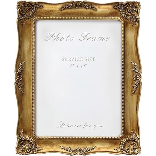 8x10 Inch Gold Vintage Picture Frame, Elegant Antique Photo Frames with Glass&Hook, Vine Pattern, Tabletop Wall Hanging, Gift ldeas for Home Decor (Gold)