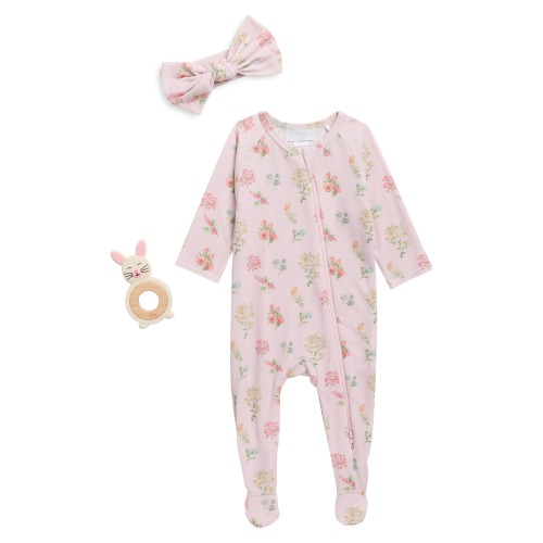 Botanical Floral Footie, Headband & Teether Set