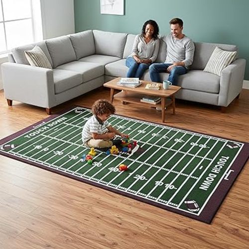 Furnish my Place 700 Corner Football Play Area Rug for Kids Playroom, Bathroom & Kindergarten Classroom, Corner Football Field Ground, Green, (2'2"x3')