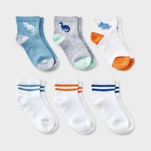 Toddler 6pk Dino Striped Socks - Cat & Jack™ 6-12M