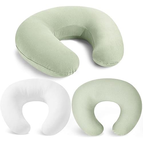 Nursing Pillow with 2 Covers, Feeding Pillows for Breastfeeding, Baby Nursing Pillow with Cooling Cotton, Machine Washable (Jersey, Pale Green)