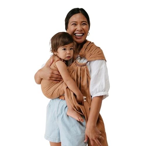 WildBird - Ring Sling Baby Carrier - Newborn to Up to 35 lbs - for Moms, Dads & Caregivers - 100% Natural European Linen Fibers - Versatile & Adjustable - 74” Size - Willow Fabric & Bronze Ring