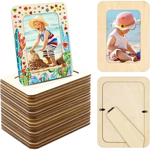 RYKOMO 30 Pack Wooden Picture Frames for Crafts, Wooden Frames for 4 x 6 Photos, Unfinished Wood Frame for DIY Art Projects, Father's Day, Mothers Day Gift Party Decorate