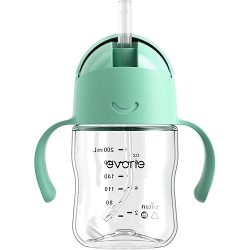 Evorie Tritan Weighted Straw Sippy Cup with Handles for Baby and Toddlers, Spill Proof Baby Water Bottle with Straw for 6 Months and up, 7 Oz, Infant Training Water Bottle (Mint)