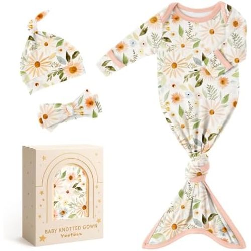 Yoofoss Baby Knotted Gowns 0-3 Months, Newborn Sleepers Hospital Coming Home Outfit for Photograph, Soft Breathable Comfort