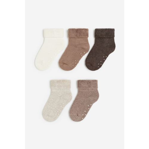 5-pack Non-slip Terry Socks, Dark brown/brown