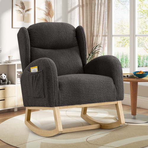 Muumblus Wingback Glider Rocking Chair for Baby Nursery,Adult, Indoor, Gray Teddy