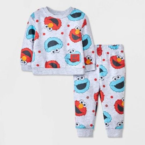 Baby Boys' Sesame Street Elmo And Cookie Monster Fleece Top And Bottom Set - Gray Newborn