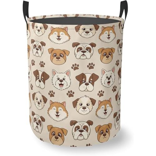 Cute Dog Round Laundry Hamper Storage Basket Toys Clothes Organizer Bin For Home Bathroom Bedroom Dorm Nursery