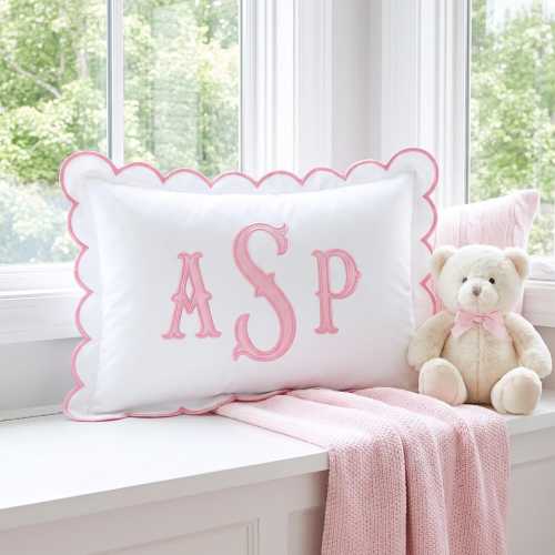 Personalized Monogram Pillow Cover | Custom Embroidered Initial Pillow | Scalloped Nursery Pillow | Baby Shower Gift | Dorm Room Decor