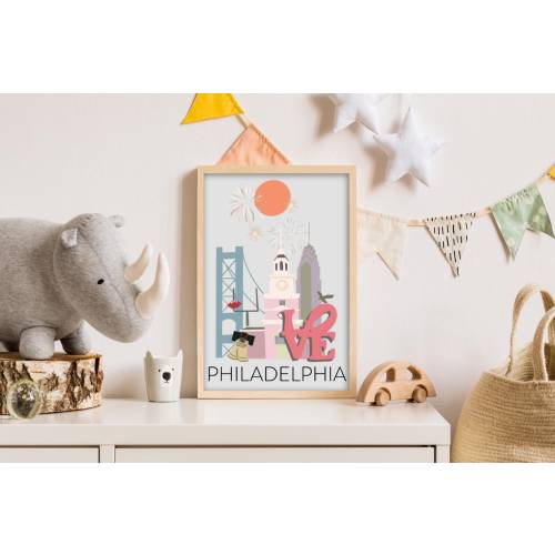 Philadelphia Cityscape Map Digital Print/Illustration for Nursery