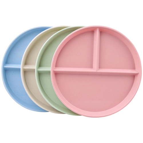 VILLPORT BPA Free Divided Dinner Plates, Beige/Green, 4 Piece