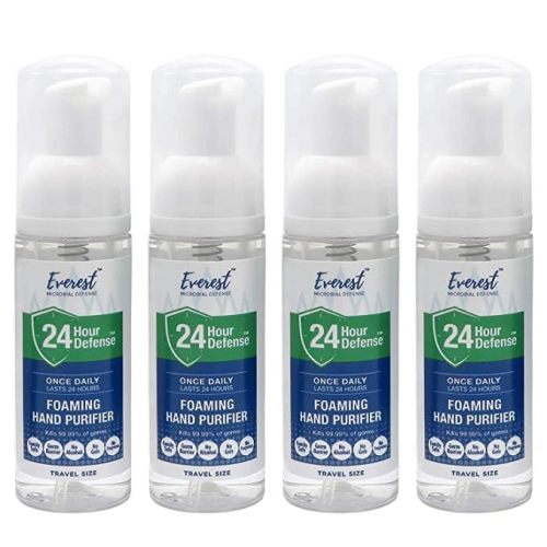 Everest Microbial Defense Foaming Hand Sanitizer 50mL Travel Size, 4 Pack | Pump Bottle, Alcohol Free Hand Sanitizer, Fragrance Free Moisturizing Foam, 24 Hour Protection, Sensitive Skin