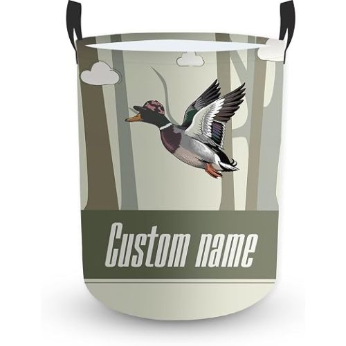 Personalized Baby Laundry Hamper – Custom Name Kids Laundry Basket with Handles, Forest Mallard Pattern Hamper Storage Basket for Nursery, Bedroom and Bathroom