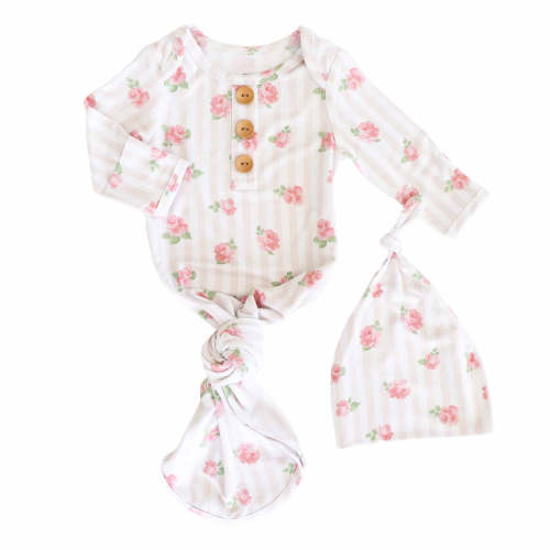 Rosy & Cozy Newborn Baby Knot Gown & Hat Set
