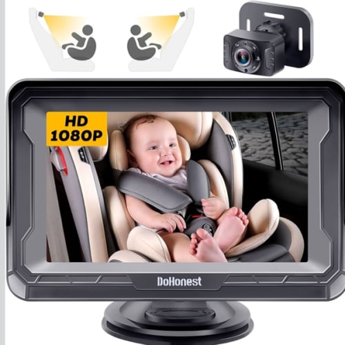 DoHonest Baby Car Camera HD 1080P - Rear-Facing Car Baby Monitor with Night Vision, Adjustable View Angle, Easy Setup, Anti-Glare Display, Safety for Kids & Infants