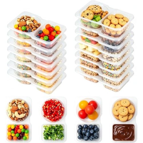 15 Set Reusable Snack Containers with Lids, 2-Compartment Snackle Box Container Portion Control for Kids, Meal Prep Containers for Travel School Work, Leakproof Camping Essentials